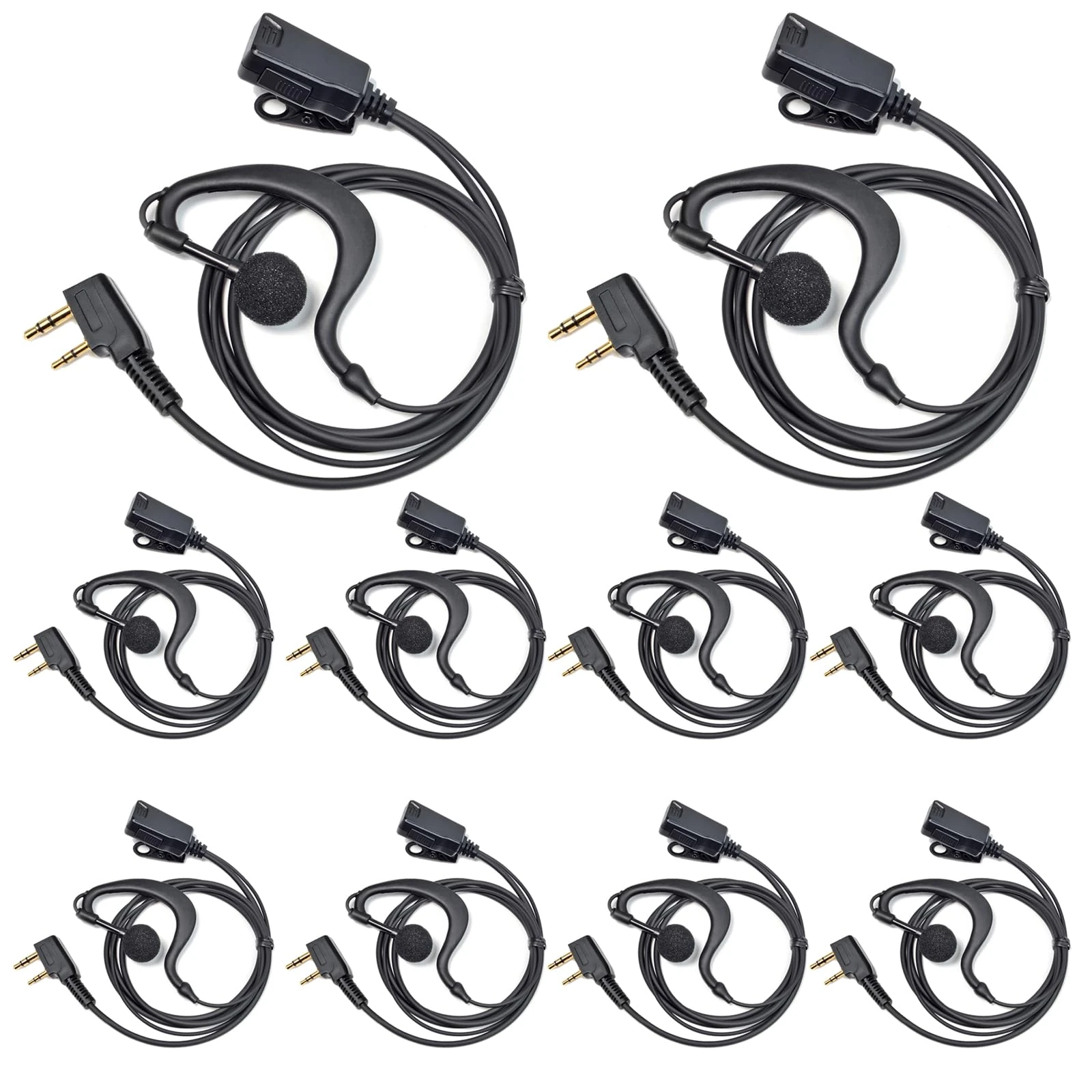 HYSHIKRA Walkie Talkie Earpiece with mic, 2 Pin Headset with PTT, Compatible with Kenwood eSnic Retevis Baofeng UV-5R Radio Ear Piece for Security Bodyguard (G Shape, 10 Pack)