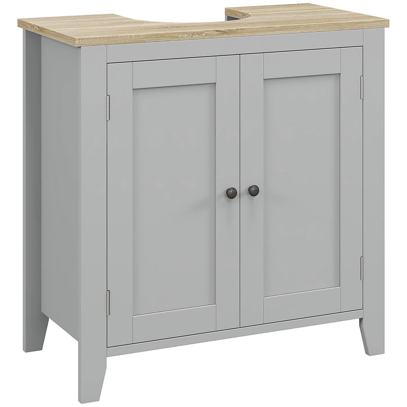 kleankin Under Sink Cabinet, Bathroom Sink Cabinet with 2 Doors, Pedestal Under Sink Design, Freestanding Bathroom Cupboard with Adjustable Shelf, Grey
