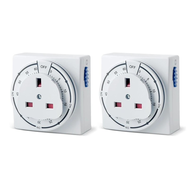 Countdown Indoor Mechanical Timer, Indoor Timer Plug Socket UK, 12 Hour, Maximum Load 13A 3200W, Square, 2 Pack