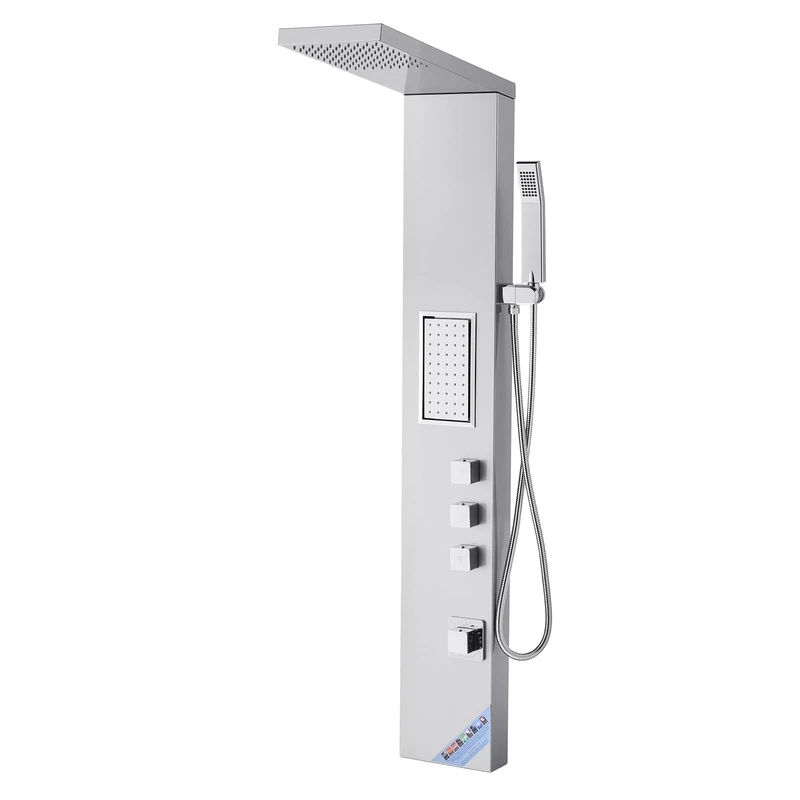 VEVOR Shower Panel Tower System with Rainfall Shower Head, 53 in Brushed Stainless Steel Shower Column, 3-Function Faucet, High Pressure Wall-Mount Rain Massage System, with Large Body Jet, Handheld