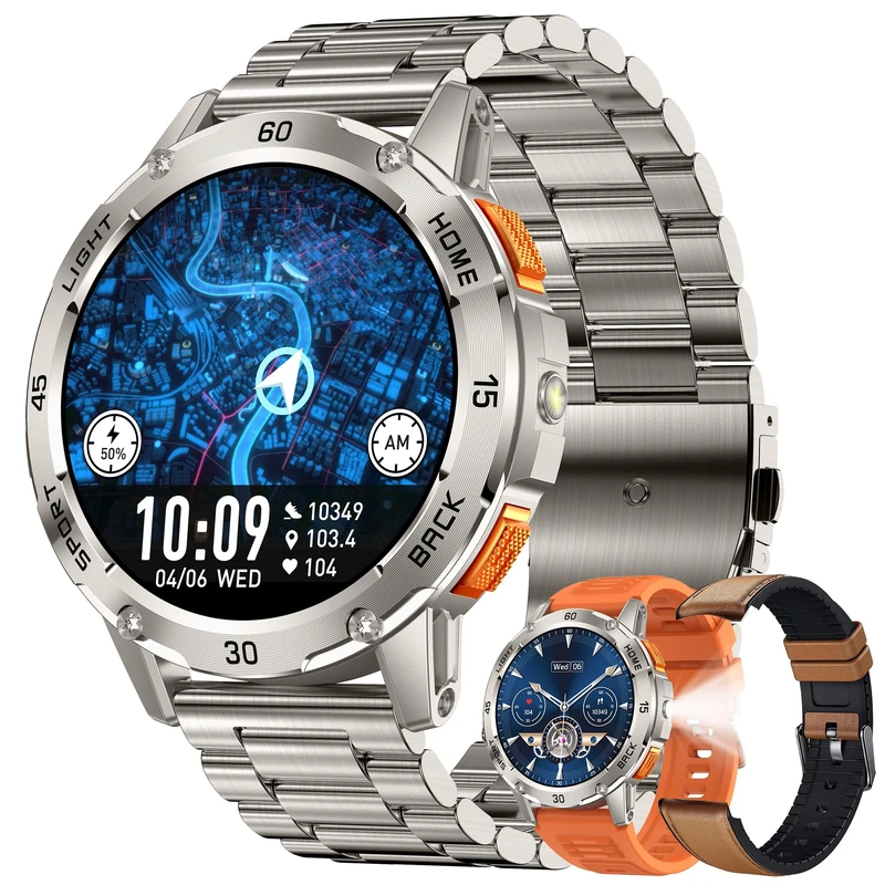 SGDDFIT Military Smart Watch (Answer/Make Calls) for Men, 1.53" Smart Watch for Android and iPhone, IP68 Fitness Tracker with Flashlight/Compass/Heart Rate/Sleep/100+ Sport Modes(3 Straps) (Silver)