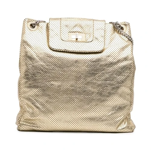Chanel Pre-Loved Perforated Crackled Metallic Calfskin Drill Tote Bag