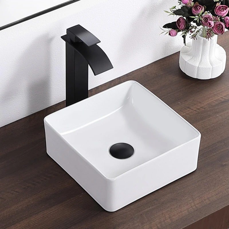 KARAMAG Square Vessel Sink 11.8" x 11.8" Bathroom Sinks Modern Above Counter White Porcelain Ceramic Small Sink Bowl Vessel Sinks for Bathrooms