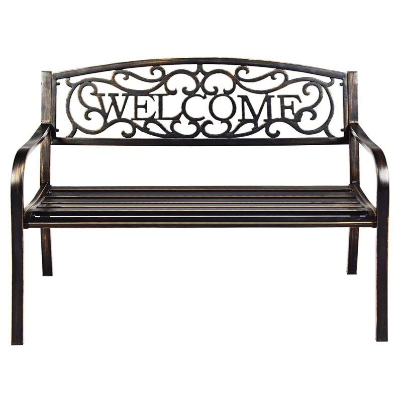 FANTASK Metal Garden Bench Cast Iron Park Bench for 2-3 Seater (Bronze)