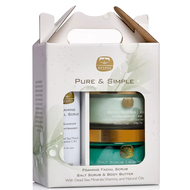 Kedma - Pure & Simple Kit - Body Butter, Salt Scrub, Foaming Gel - Hydration and Cleansing for Dry Skin - 500g + 200g + 180g