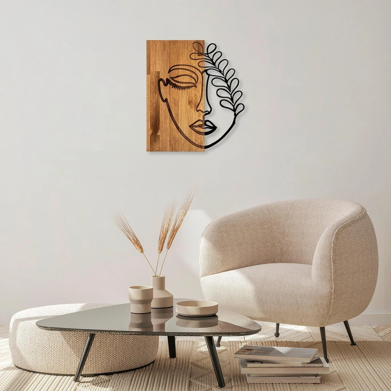 Elegant Decorative Wooden Wall Accessory, Walnut & Black, 51 x 58 cm, 50% Wood (3 cm) & Metal (1.5 mm), Unique Texture & Colour Variations - Image 1