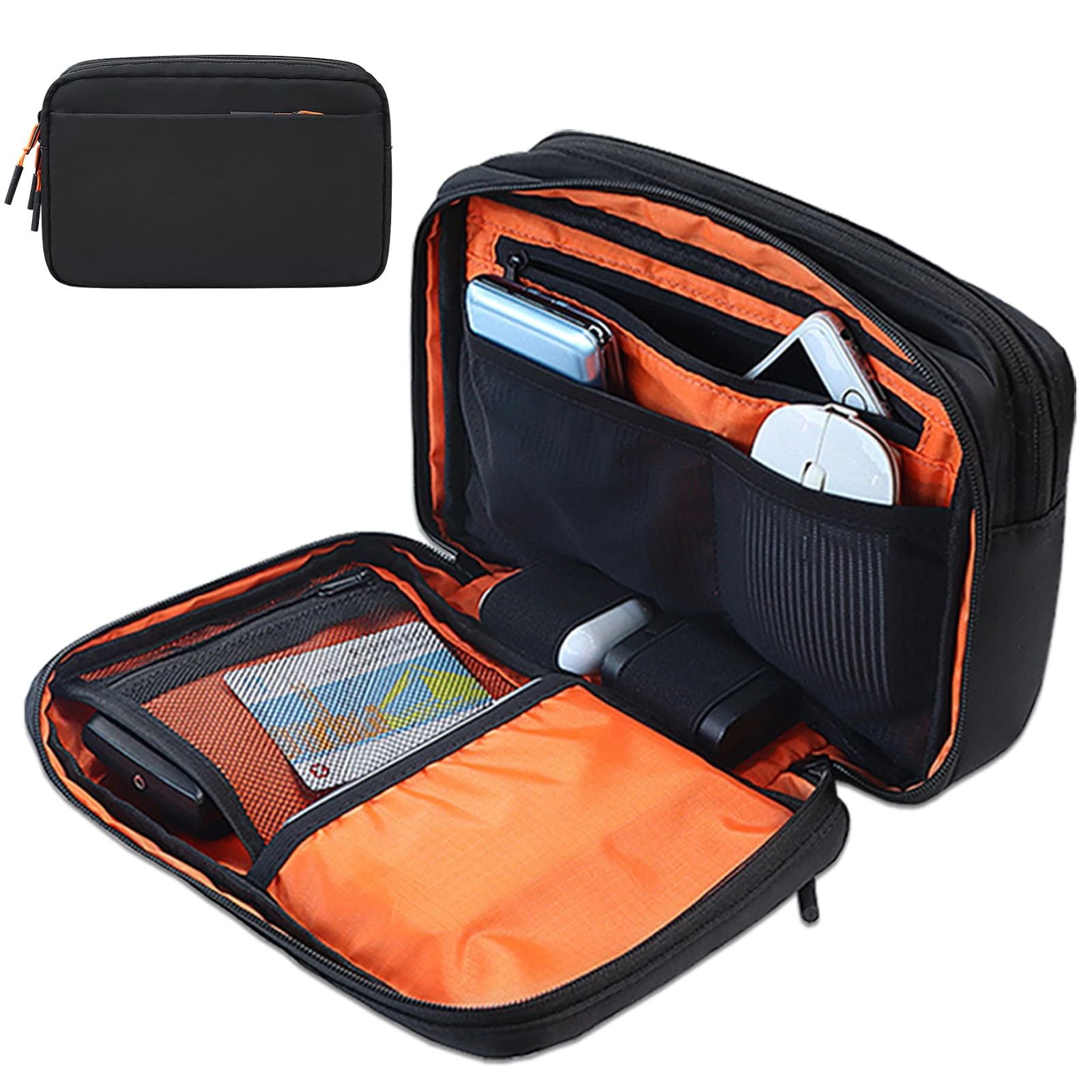 Teskyer Cable Organiser Bag - Portable, Large Capacity, Waterproof, Travel Gadget Bag, Travel Accessories, 25 x 17 x 8 cm, Black