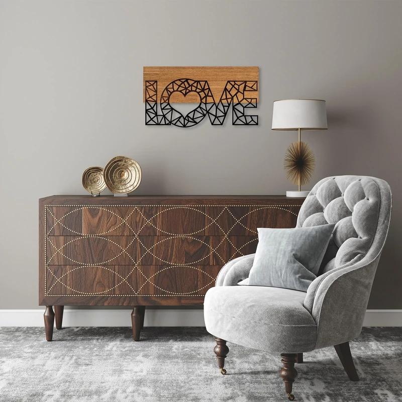 Stylish Decorative Wooden Wall Accessory, Black & Walnut, 58 x 3 x 30 cm, 50% Wood (3 cm) & 50% Metal (1.5 mm), Unique Design for Home Decor - Image 1