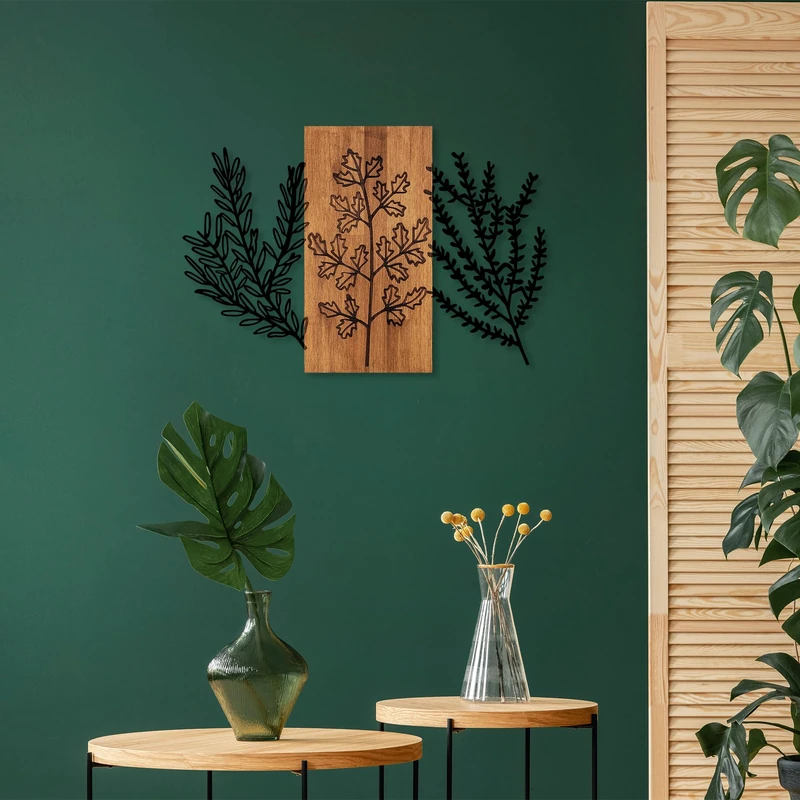 Elegant Decorative Wooden Wall Accessory, 58 x 85 cm, 100% Wood & Metal, Walnut & Black, Unique Design, Perfect for Home Decor & Modern Spaces - Image 1