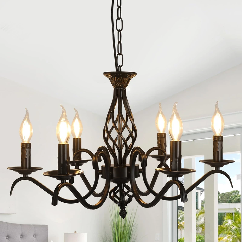 Comely Candle Chandelier Pendant Light Modern Ceiling Lamp 6 Lights, Black