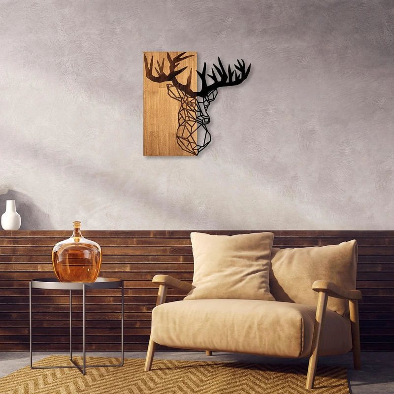 Elegant Decorative Wooden Wall Accessory, Walnut & Black, 58 x 60 cm, 50% Wood (3 cm) & Metal (1.5 mm), Unique Texture & Colour Variations