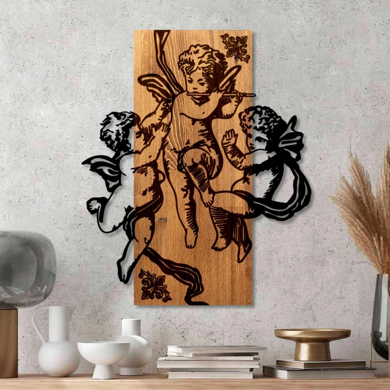 Elegant Decorative Wooden Wall Accessory, Walnut & Black, 49 x 58 x 3 cm, 50% Wood (3 cm) & 50% Metal (1.5 cm), Unique Design for Stylish Home Decor - Image 1