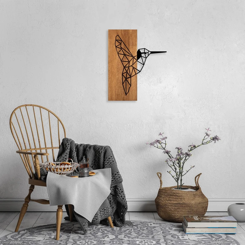 Elegant Decorative Wooden Wall Accessory, Walnut & Black, 48 x 58 cm, 50% Wood (3 cm) & Metal (1.5 mm), Unique Texture & Colour Variations
