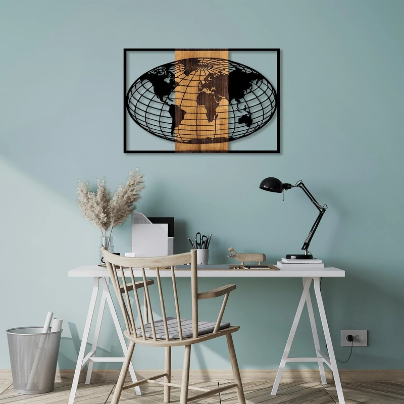 Elegant Decorative Wooden Wall Accessory, Black & Walnut, 87 x 3 x 58 cm, 50% Wood (3 cm) & 50% Metal (1.5 mm), Unique Design for Stylish Home Decor - Image 1