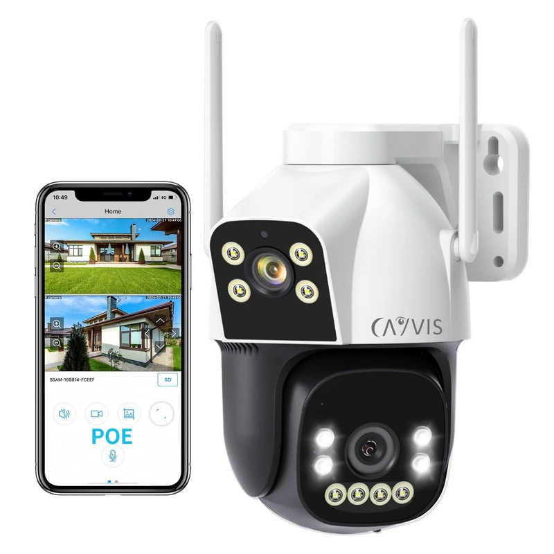 CAYVIS Security Camera Outdoor Wireless, Dual-Lens Home Security Camera, Support 2.4/5 GHz Wi-Fi, POE Camera Wireless Wi-Fi Outdoor,30M Night Vision,Human/Auto/Motion Detection,IP66 (DC/POE)