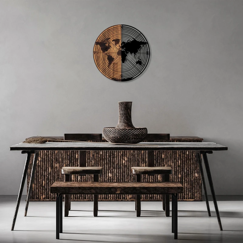 Elegant Decorative Wooden Wall Accessory, 56 cm Diameter, 50% Wood (3 cm) & 50% Metal (1.5 mm), Black & Walnut Finish, Unique Colour Variations - Image 1