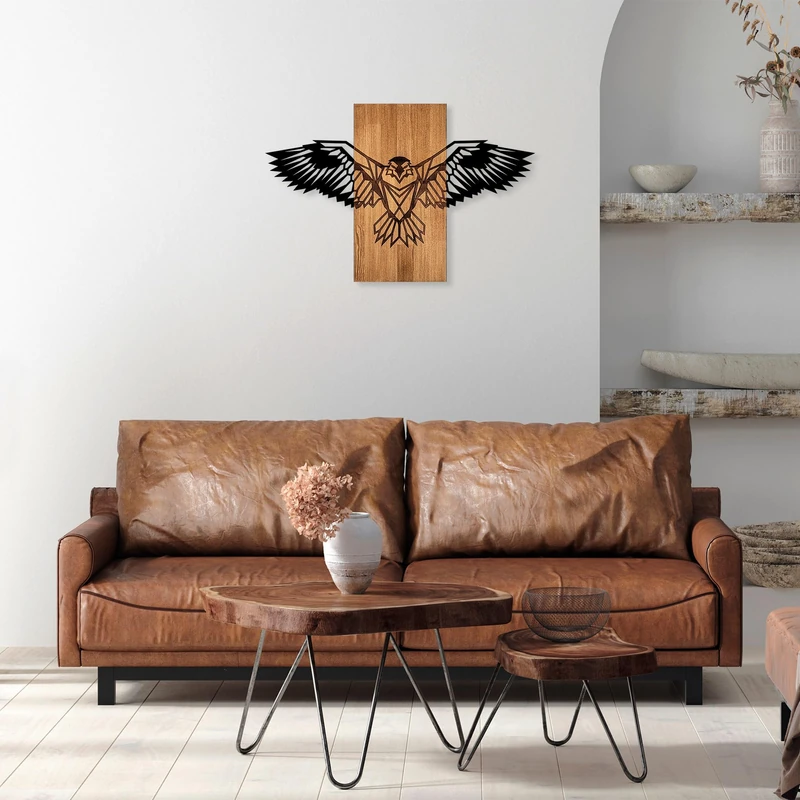 Elegant Decorative Wooden Wall Accessory, Walnut & Black, 58 x 88 cm, 50% Wood (3 cm) & Metal (1.5 mm), Unique Texture & Colour Variations