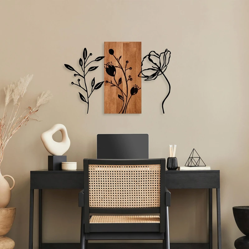 Elegant Decorative Wooden Wall Accessory, 58 x 86 cm, 100% Wood & Metal, Walnut & Black, Unique Design, Perfect for Home Decor, 3.57 kg