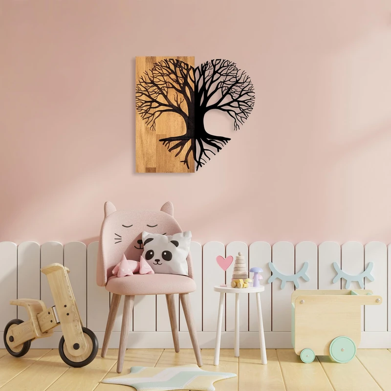 Elegant Decorative Wooden Wall Accessory, 58 x 60 cm, 50% Wood (3 cm Thick) & 50% Metal, Unique Walnut & Black Finish, Perfect for Modern Decor