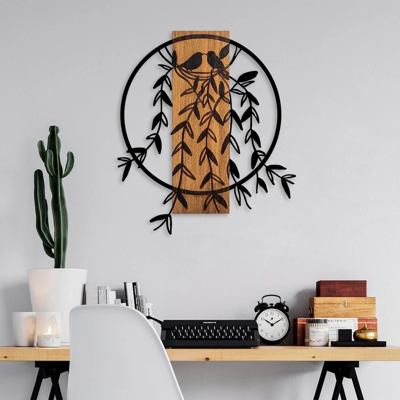 Elegant Decorative Wooden Wall Accessory, Walnut & Black, 56 x 56 cm, 100% Wood & Metal (1.5 mm), Unique Colour Variations for Stylish Home Decor - Image 1