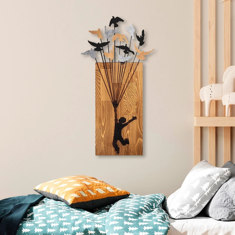 Elegant Decorative Wooden Wall Accessory, Walnut & Black, 45 x 86 cm, 100% Wooden (3 cm) & Metal (1.5 mm), Easy Wall-Mount Design for Stylish Decor