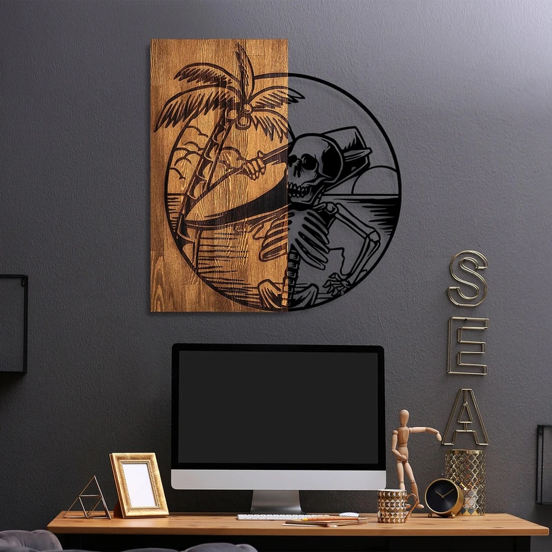 Elegant Decorative Wooden Wall Accessory, 53 x 57 cm, 100% Real Wood (3 cm) & Metal (1.5 mm), Unique Walnut & Black Finish, Perfect for Home Decor - Image 1