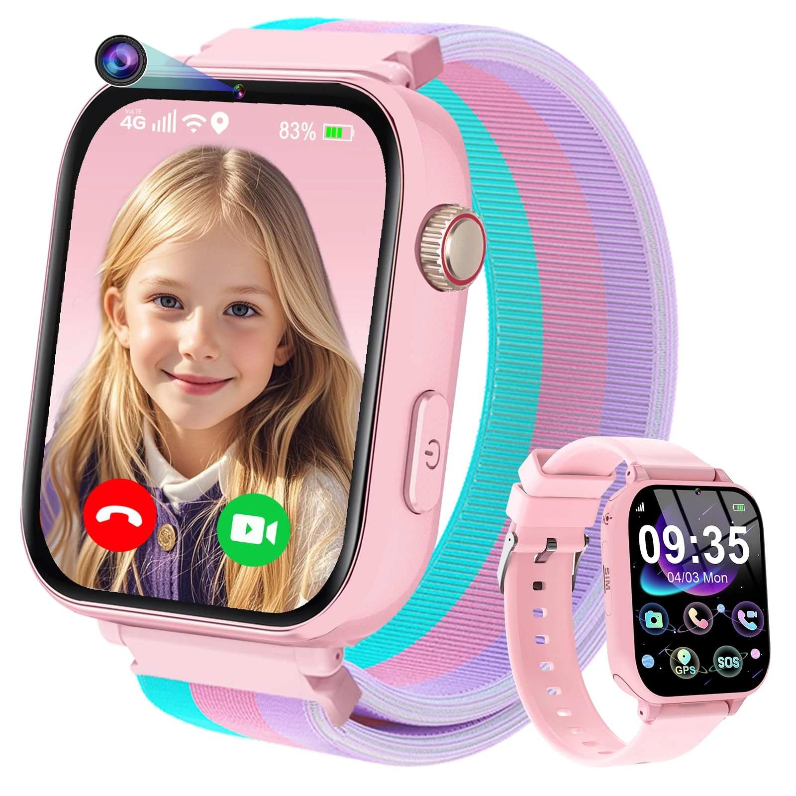 Ucani 4G Kids Smart Watch Boys Girls, Kid GPS Tracker Watch Phone Video Call Wifi Position School Mode Pedometer SOS Games,Birthday Toy Gifts for 4-12 Years Old (V 4G A22-Shallow Pink)