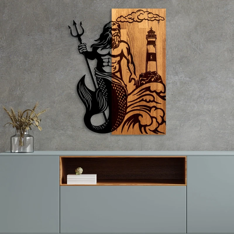 Elegant Decorative Wooden Wall Accessory, Walnut & Black, 45 x 58 x 3 cm, 50% Wood (3 cm) & 50% Metal (1.5 cm), Unique Design with Natural Variations
