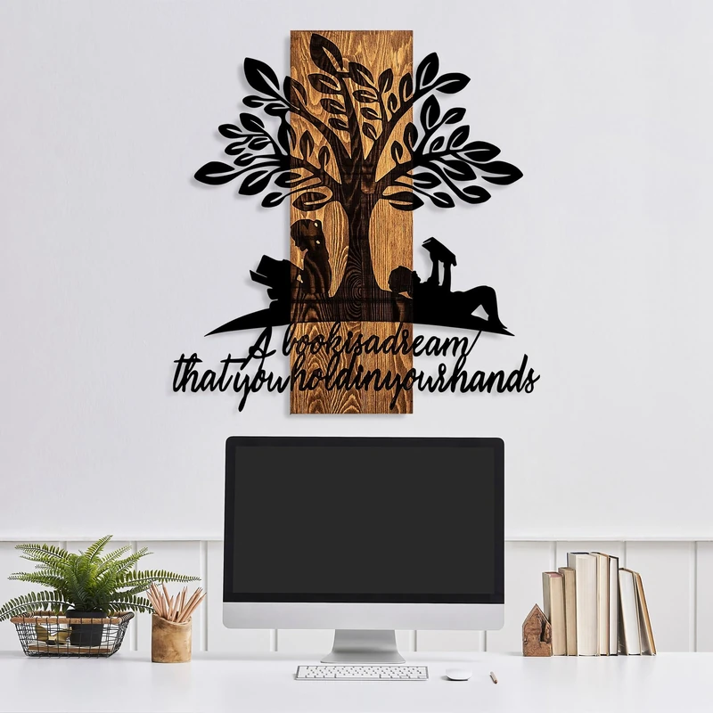 Elegant Decorative Wooden Wall Accessory, 54 x 57 cm, 100% Real Wood (3 cm) & Metal (1.5 mm), Unique Walnut & Black Finish, Perfect for Home Decor - Image 1