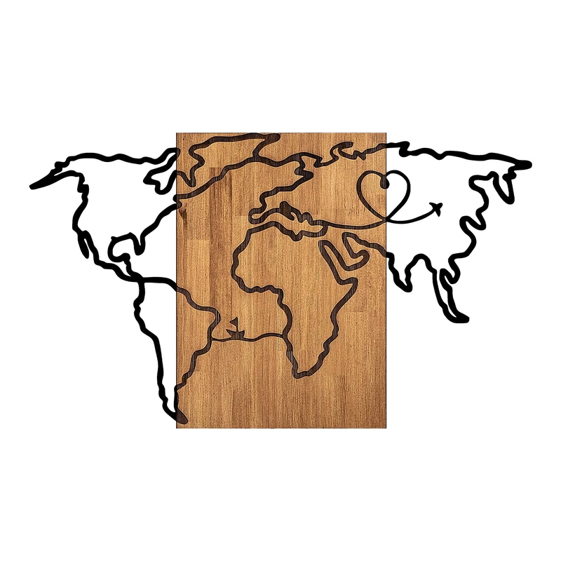 Stylish Decorative Wooden Wall Accessory, Black & Walnut, 118 x 3 x 70 cm, 50% Wood (3 cm) & 50% Metal (1.5 mm), Unique Design for Modern Spaces