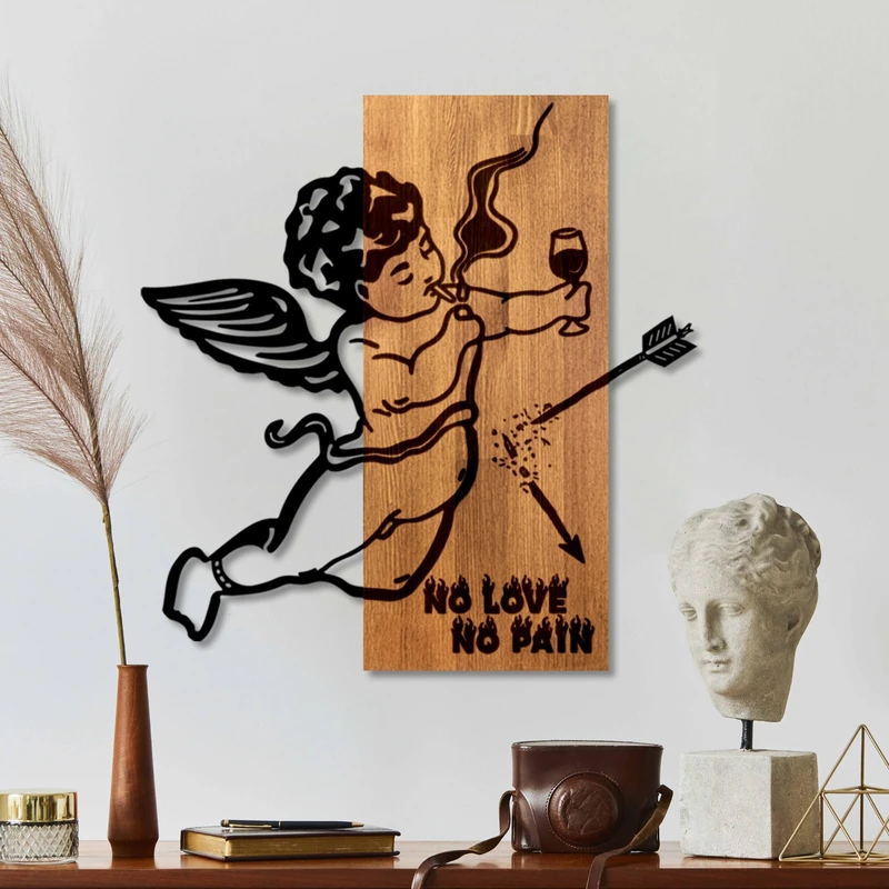 Elegant Decorative Wooden Wall Accessory, Walnut & Black, 57 x 58 x 3 cm, 50% Wood (3 cm) & 50% Metal (1.5 cm), Unique Design for Modern Spaces