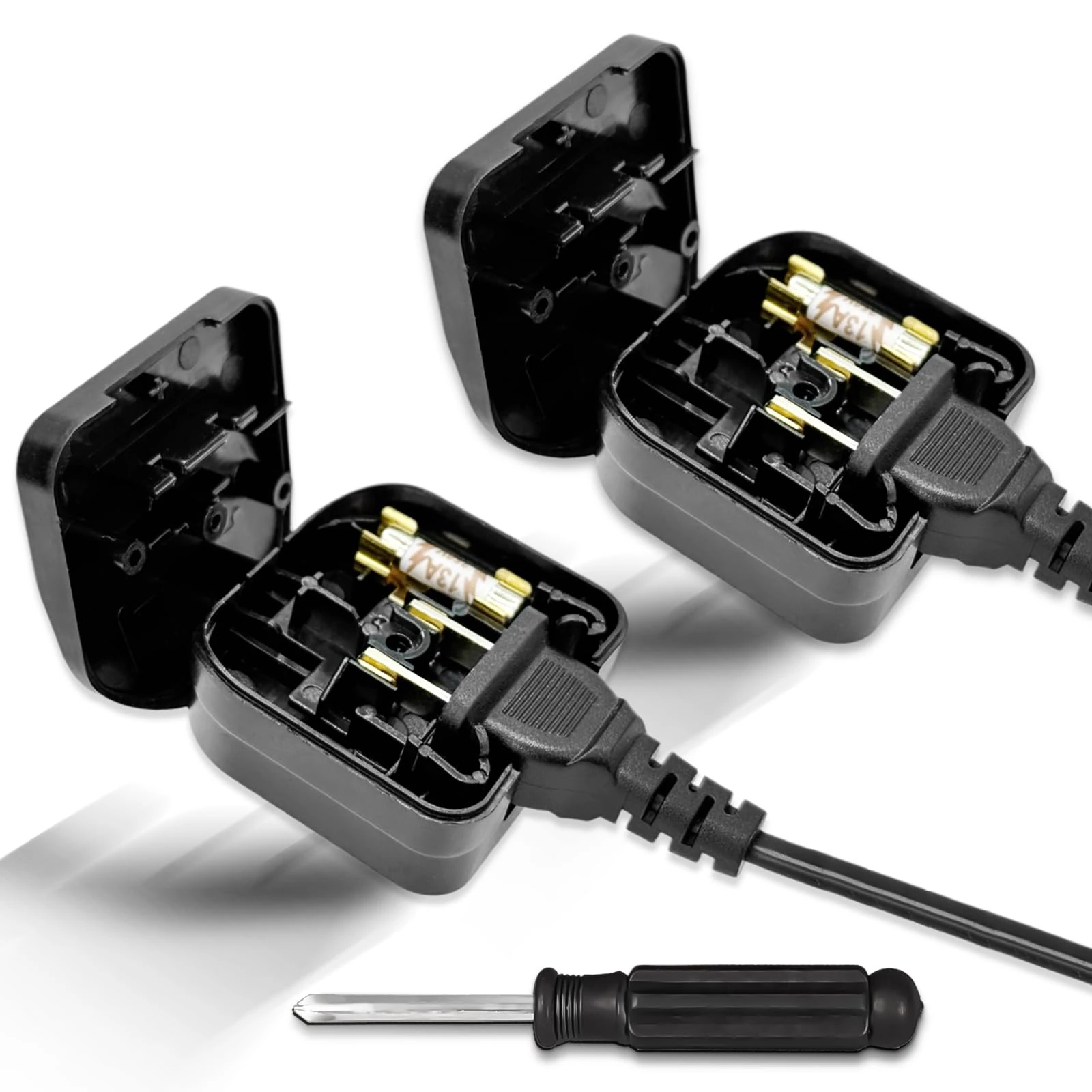 US to UK Plug Adapter with Screwdriver, USA to UK Plug Adaptor, China to UK Plug Adapter, Convert USA, Chinese, and Japanese Type A Plugs to UK Plug with Safety Fuse(13A, 2PACK Black)