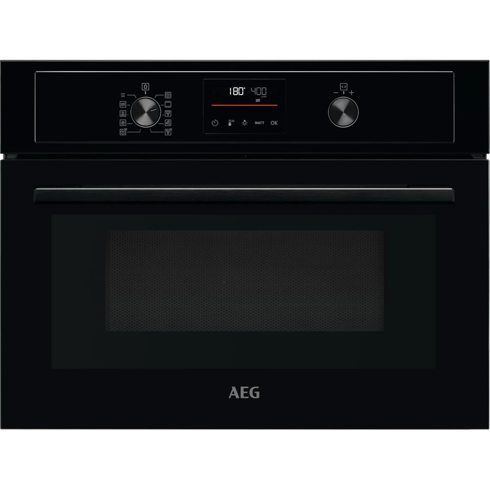AEG 3000 Series CombiQuick Microwave and Built-in Oven KMX365060B, 43L, Integrated Oven with Turbo Grill, Pizza Setting, Defrost and Reheating, Electronic display and Delay Start, 450x560x550mm, Black