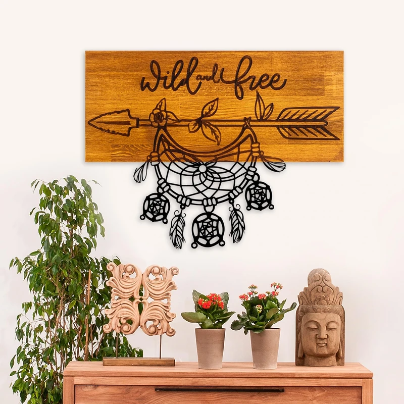 Elegant Decorative Wooden Wall Accessory, Walnut & Black, 58 x 45 x 3 cm, 100% Wood (3 cm) & Metal (1.5 mm), Unique Design for Stylish Home Decor - Image 1