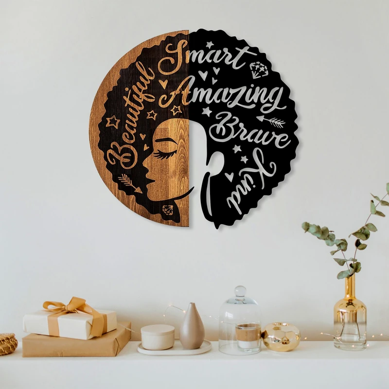Elegant Decorative Wooden Wall Accessory, 56 x 59 cm, 100% Real Wood (3 cm) & Metal (1.5 mm), Unique Walnut & Black Finish, Perfect for Home Decor - Image 1