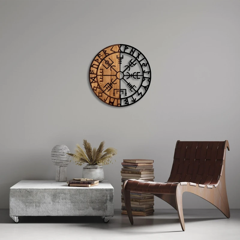 Elegant Decorative Wooden Wall Accessory, 56 cm Diameter, 50% Wood (3 cm) & 50% Metal (1.5 mm), Black & Walnut Finish, Unique Colour Variations - Image 1