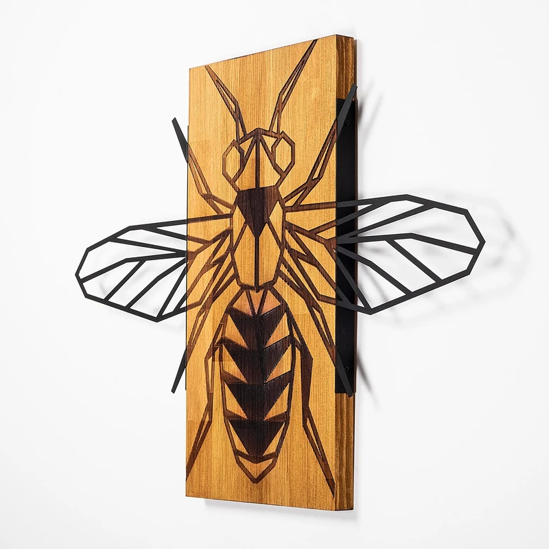 Elegant Decorative Wooden Wall Accessory, Walnut & Black, 58 x 82 cm, 50% Wood (3 cm) & Metal (1.5 mm), Unique Texture & Colour Variations