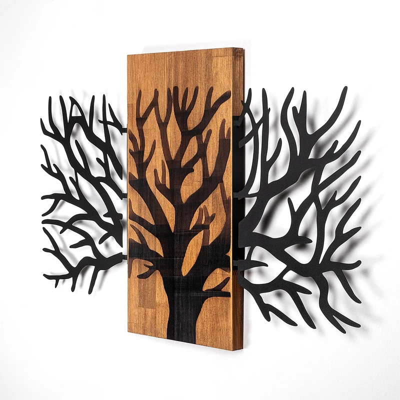 Elegant Decorative Wooden Wall Accessory, 59 x 96 cm, 100% Wood & Metal, Walnut & Black, Unique Design, Perfect for Home Decor, 4.2 kg
