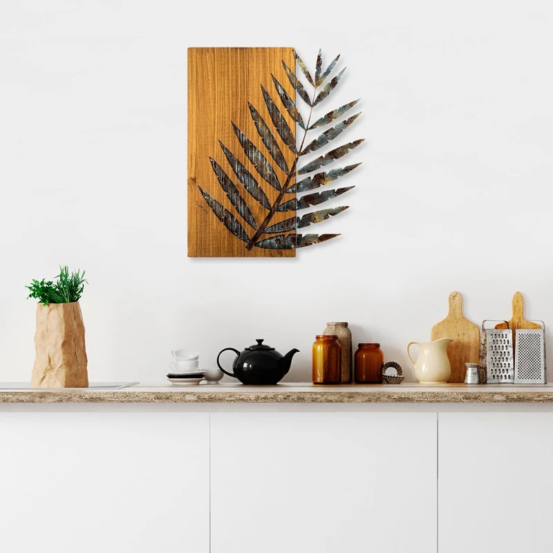 Hand-Painted Decorative Wooden Wall Accessory, 58 x 50 x 3 cm, 100% Wood (3 cm) & Metal (1.5 mm), Unique Colour Variations for Stylish Home Decor