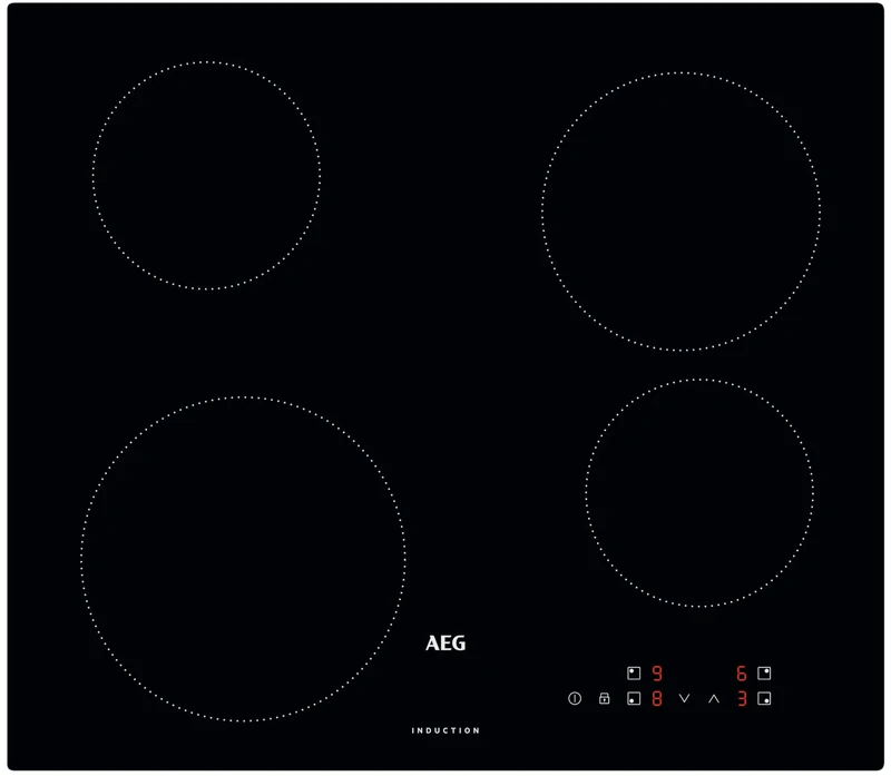 AEG 3000 Series Induction Hob IBK64200CB, 60 cm, 4 Cooking Zones, PowerBoost Function, Boil Water in less than 90 sec, OptiFix One Step install, Child Lock safety, Heat Indicators, 48x560x490mm, Black