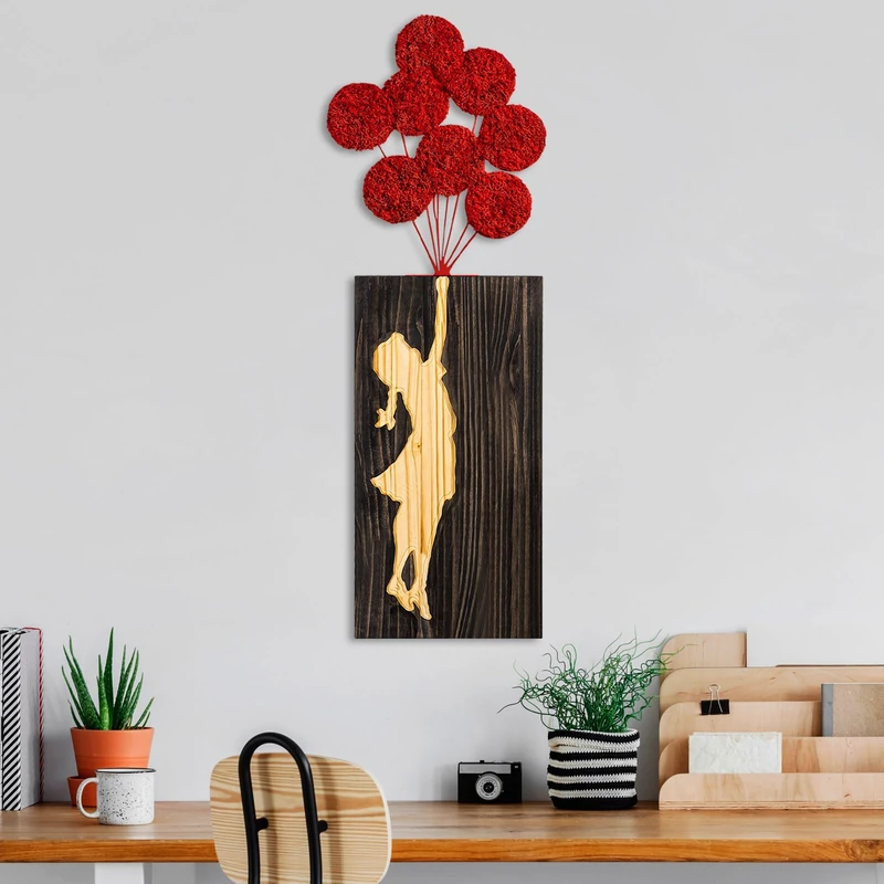 Elegant Decorative Wooden Wall Accessory, 34 x 99 cm, 100% Real Wood (3 cm) & Metal (1.5 mm), Unique Walnut, Brown & Red Finish, Perfect for Home Decor - Image 1
