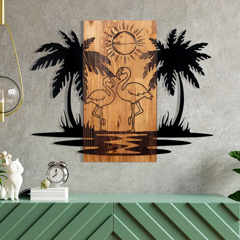 Elegant Decorative Wooden Wall Accessory, Black & Walnut, 74 x 57.5 cm, 100% Metal Frame (1.2 mm) & Solid Wood (3 cm), Perfect for Modern Decor - Image 1