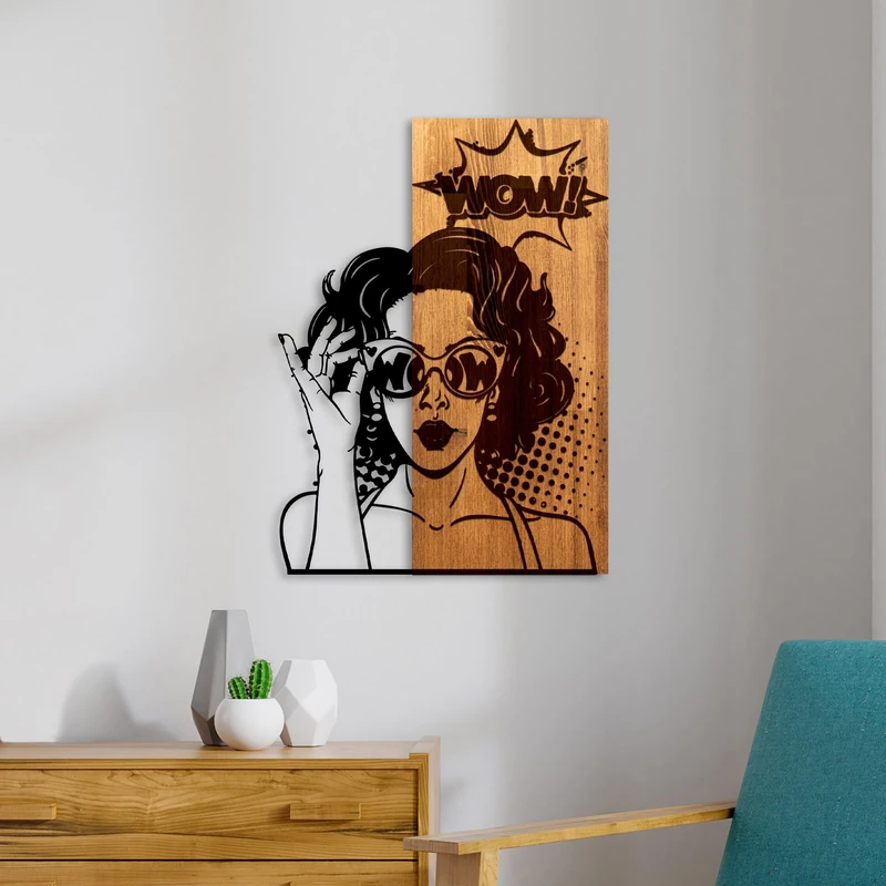Elegant Decorative Wooden Wall Accessory, Walnut & Black, 42 x 58 x 3 cm, 50% Wood (3 cm) & 50% Metal (1.5 cm), Unique Design with Natural Variations