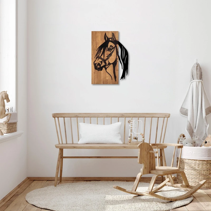 Stylish Decorative Wooden Wall Accessory, Black & Walnut, 40 x 3 x 58 cm, 50% Wood (3 cm) & 50% Metal (1.5 mm), Unique Design for Home Decor