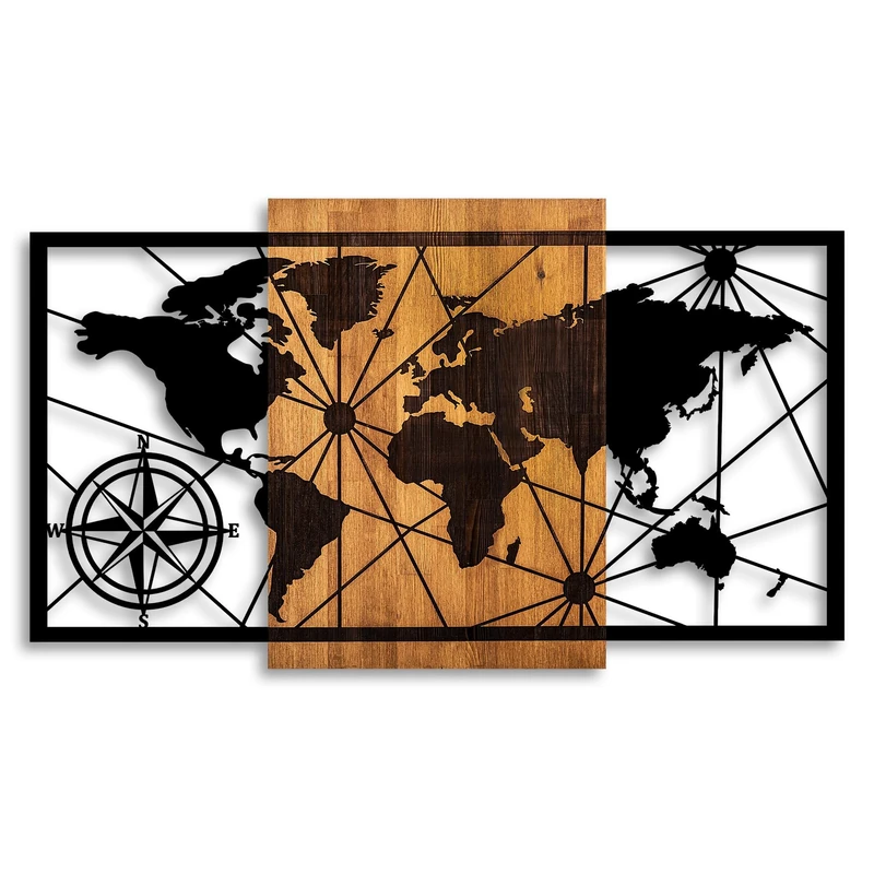 Elegant Decorative Wooden Wall Accessory, 70 x 120 cm, 100% Real Wood (3 cm) & Metal (1.5 mm), Unique Walnut & Black Finish, Perfect for Home Decor