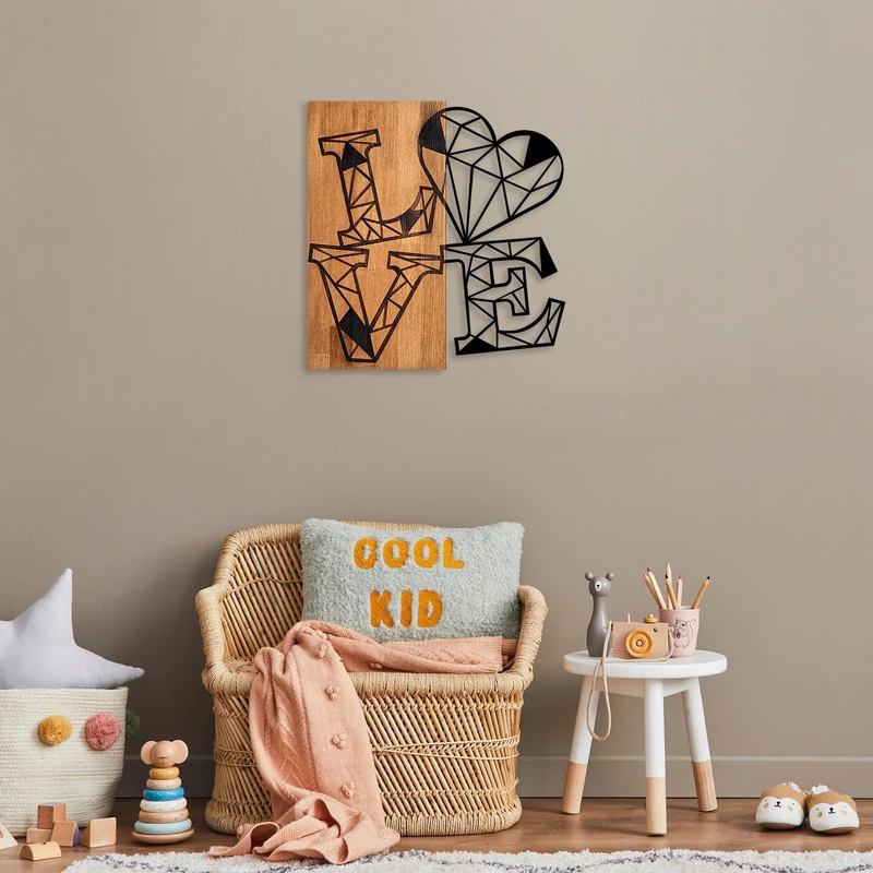 Elegant Decorative Wooden Wall Accessory, Walnut & Black, 56 x 58 cm, 50% Wood (3 cm Thick) and 50% Metal, Unique Design with Natural Variations - Image 1