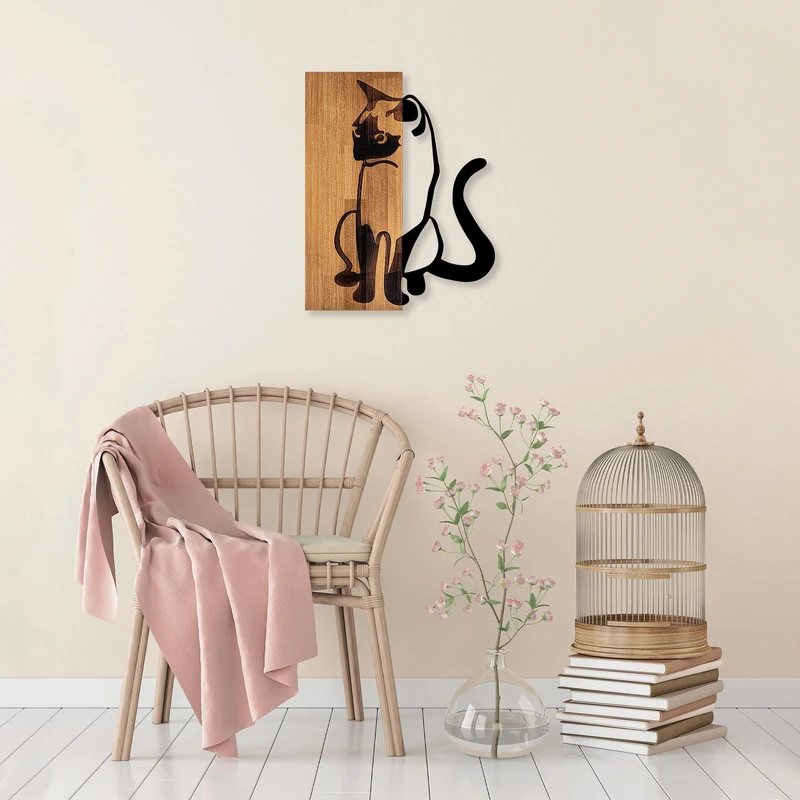 Elegant Decorative Wooden Wall Accessory, Walnut & Black, 47 x 58 cm, 50% Wood (3 cm) & Metal (1.5 mm), Unique Texture & Colour Variations