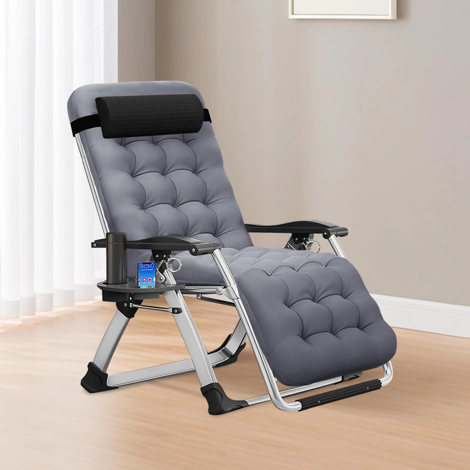 MOPHOTO Zero Gravity Chair, Outdoor Lounge Chair with Side Table, Zero Gravity Recliner, Sturdy & Comfortable, Supports up to 200KG(Pumice Stone Grey)