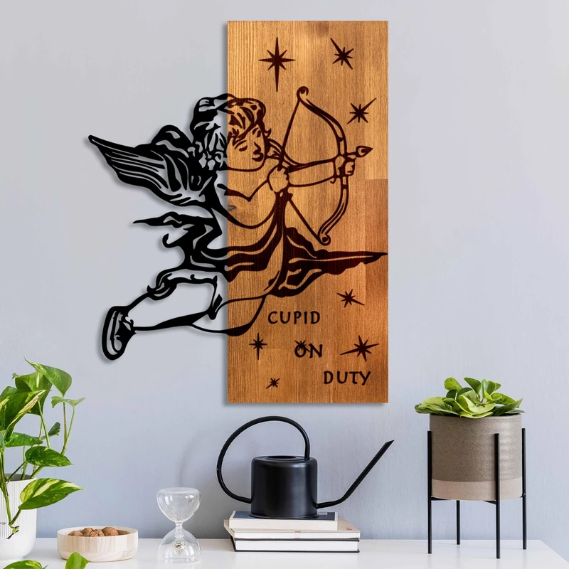 Elegant Decorative Wooden Wall Accessory, Walnut & Black, 47 x 58 x 3 cm, 50% Wood (3 cm) & 50% Metal (1.5 cm), Unique Design for Stylish Interiors