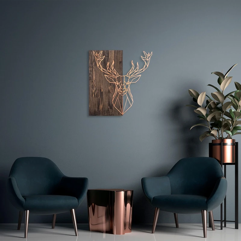 Elegant Decorative Wooden Wall Accessory, 56 x 58 cm, Walnut & Copper, 50% Wood (3 cm) & 50% Metal (1.5 mm), Wall Mountable, Unique Design - Image 1